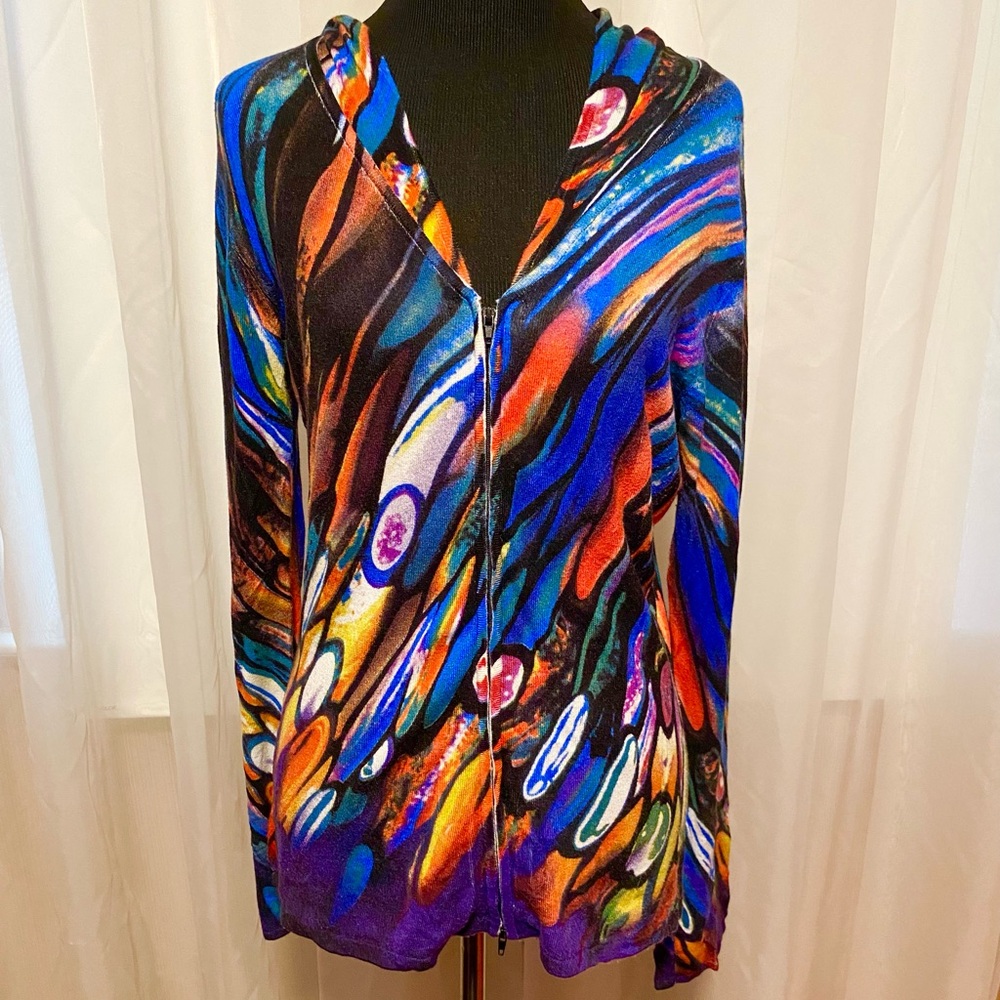 Vintage Alberto Makali Multicolor Soft Knit Lightweight Zip Front Hoodie Size M